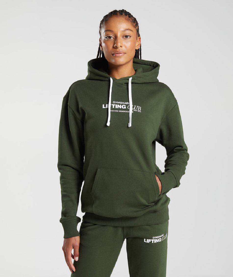 Gymshark Social Club Oversized Ženske Majica S Kapuljačom Maslinasto Zelene | HR 3584JPQ